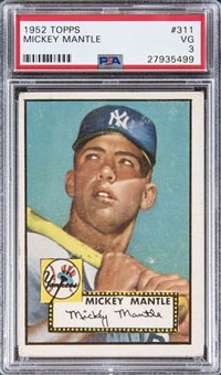 1952 Topps #311 Mickey Mantle Rookie Card – PSA VG 3